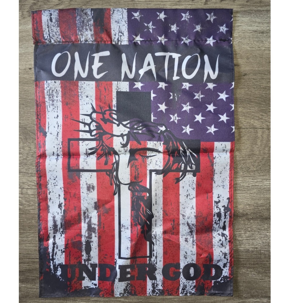 One Nation Under God Jesus Cross American Flag Patriotic Garden Flag 12x18